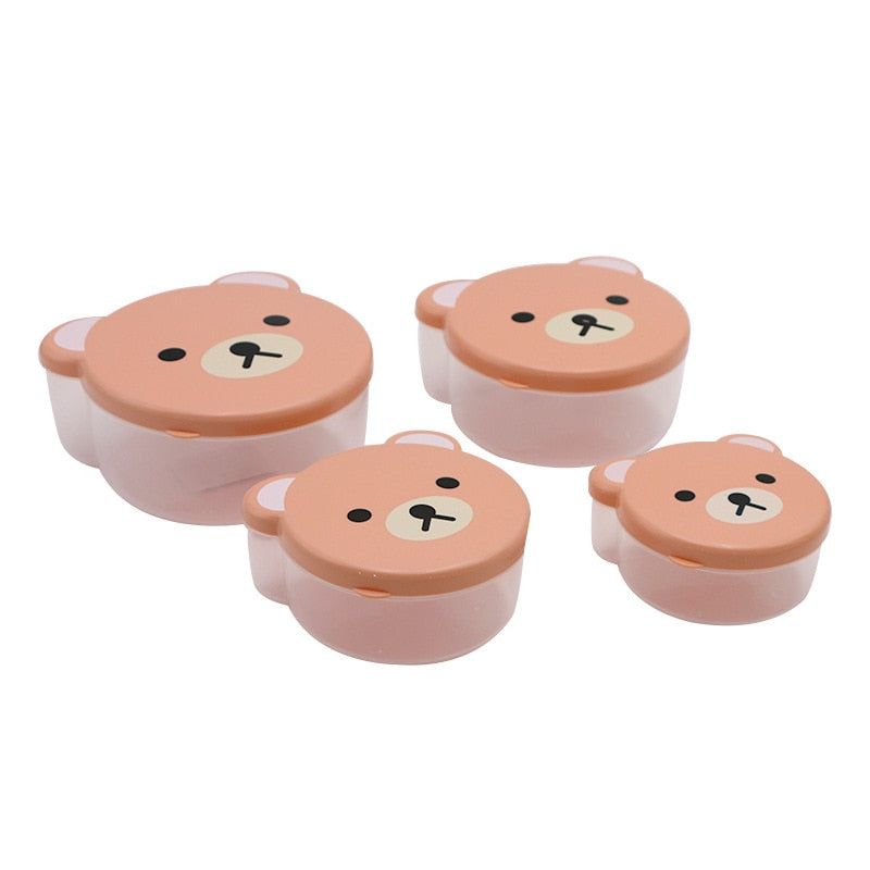 4pcs Bento Box Children Plastic Cartoon Cute Lunch Box Outdoor Food Storage Container Kids Student Microwave Lunch Box Utensils