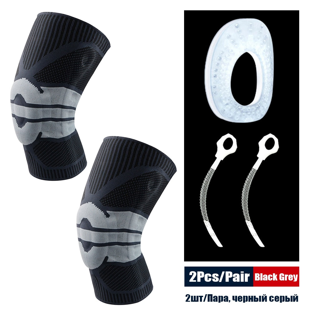Sports Compression Knee Support Brace Patella Protector Knitted Silicone Spring Leg Pads for Cycling Running Basketball Football