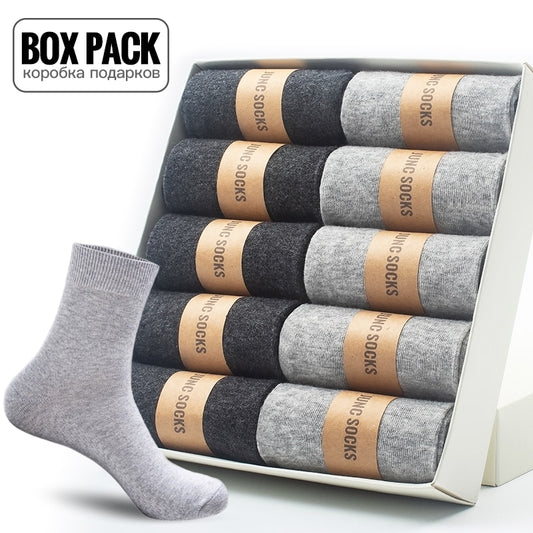 Box Pack Men&#39;s Cotton Socks 10Pairs/Box Black Business Men Socks Soft Breathable Summer Winter for Man Boy&#39;s Gift Size EUR39-45