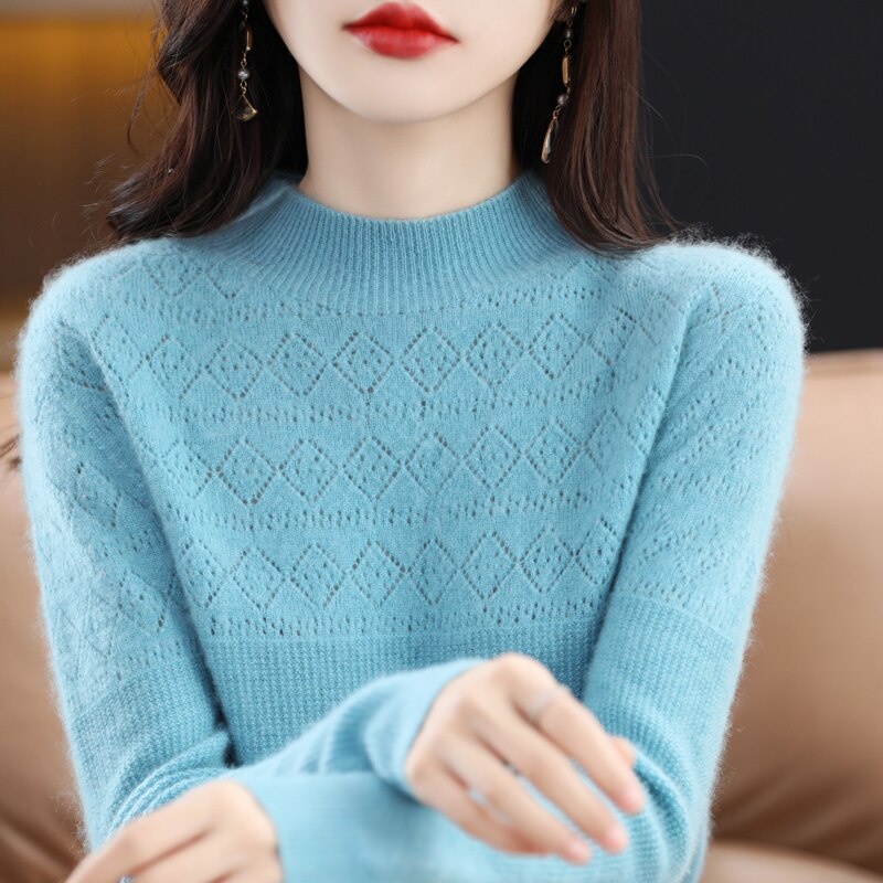 Bohemian Sweater Women&#39;s Cheap Official Store Fashion Loose Hollow Design Pure Woolen Sweater Light Luxury Underlay Pullover