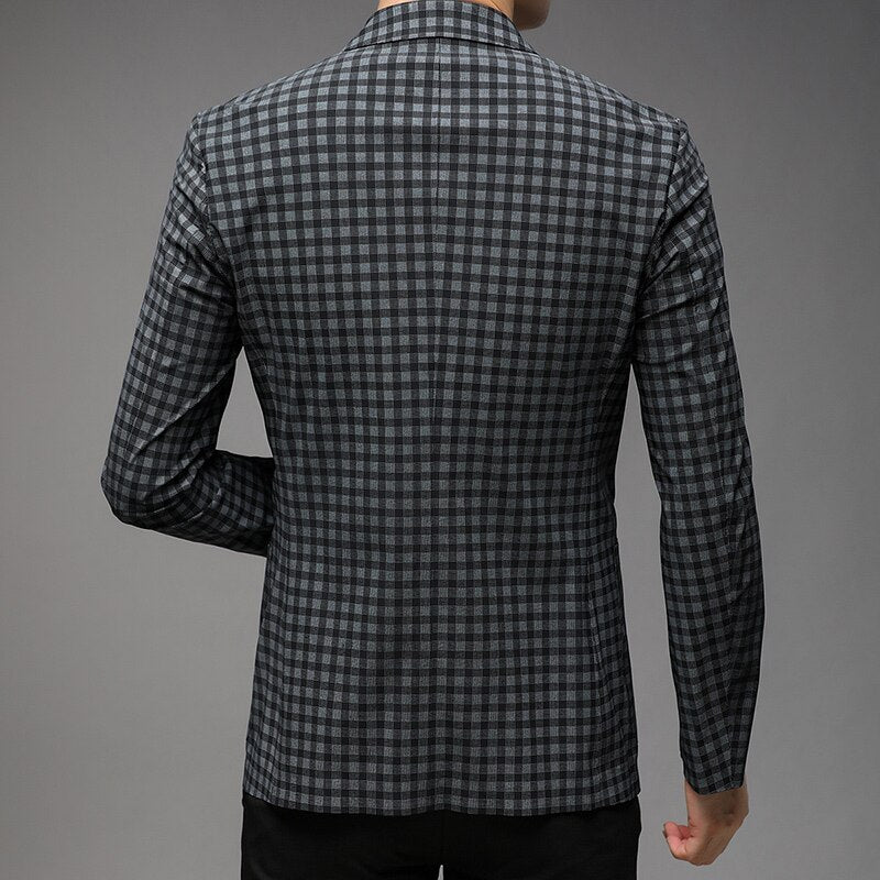 Top Grade Traceless Classic Expensive New Brand Casual Fashion Designer Suit For Men Blazer Jacket Plaid Coat Men&#39;s Clothing