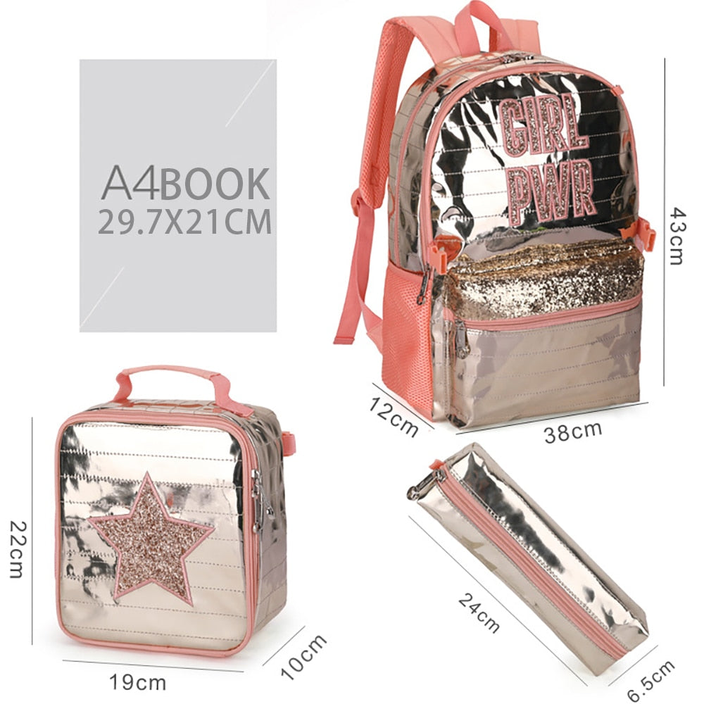 School Bags Backpacks for School Teenagers Girls Waterproof Spine Protection Schoolbag Sequined Detachable Lunch Bag  Girls Bags