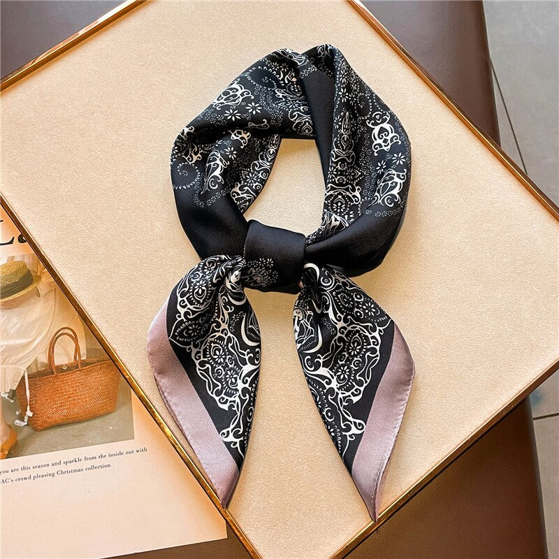 Design Silk Feeling Square Scarf Women Luxury 70cm Shawl Wraps Female Hair Hand  Wrist Foulard Headkerchief Hijab Bandana New