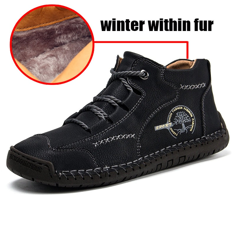 New 2022 Hand-stitching Leather Boots Men Shoes Casual Boots Winter Patent Retro Leather Ankle Botas Hot Sale Hombres Botas