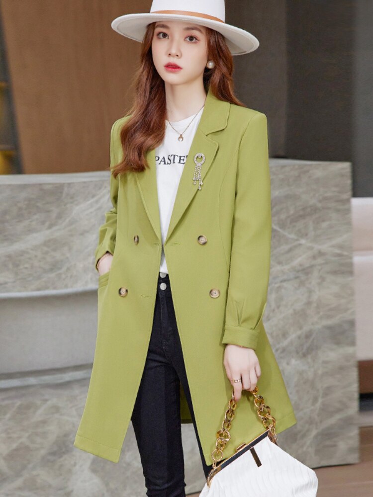 Trench Coat for Women 2022 Autumn Fashion Trench Coats Long Black Coats for Women Suit Jackets Women with Brooch Female Clothing