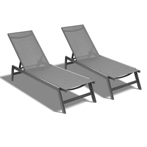 2 Pcs 62/75 in Outdoor Chaise Lounge Chair Sets, Five-Position Adjustable Aluminum Recliner, All Weather for Patio,Beach,Yard