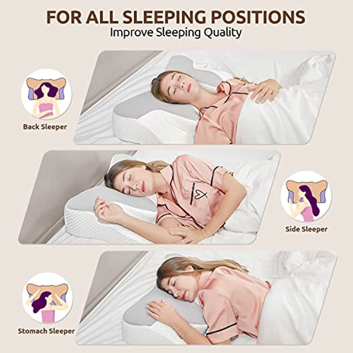 Memory Foam Pillows for Bed with Cooling Pillow Cover Cervical Neck Pillow for Pain Relief Sleeping Adjustable Ergonomic Pillows