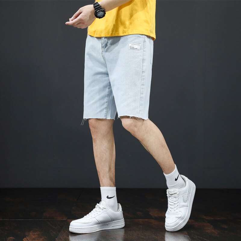 Summer Thin Light Blue Denim Shorts Men&#39;s Straight Loose Wide Leg Pants Fashion Versatile Casual Shorts