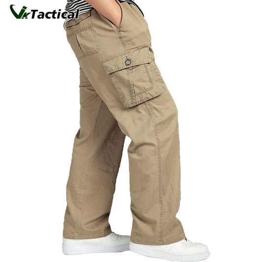 MEN&#39;S PANT LARGE SIZE Big 4xl 5xl 6xl Plus Casual Men Elastic Waist Multi Pocket Long Baggy Straight Cargo Jogger Trousers Male