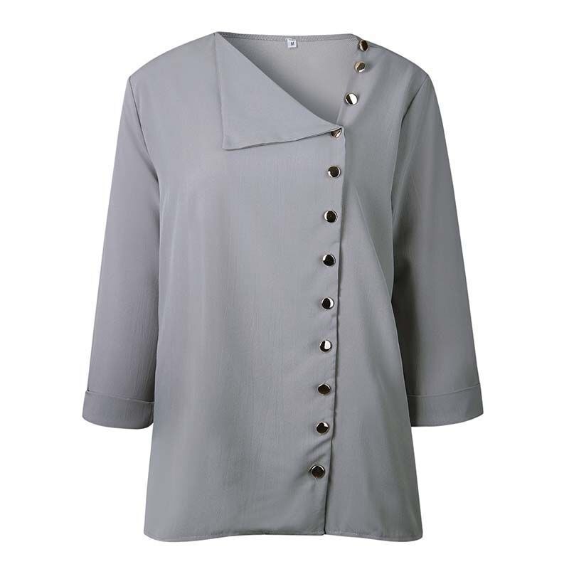 Women&#39;s Autumn Chic Skew Collar Irregular Button Shirt Solid Color Spliced Vintage Commute Long Sleeve Blouse Female Clothing