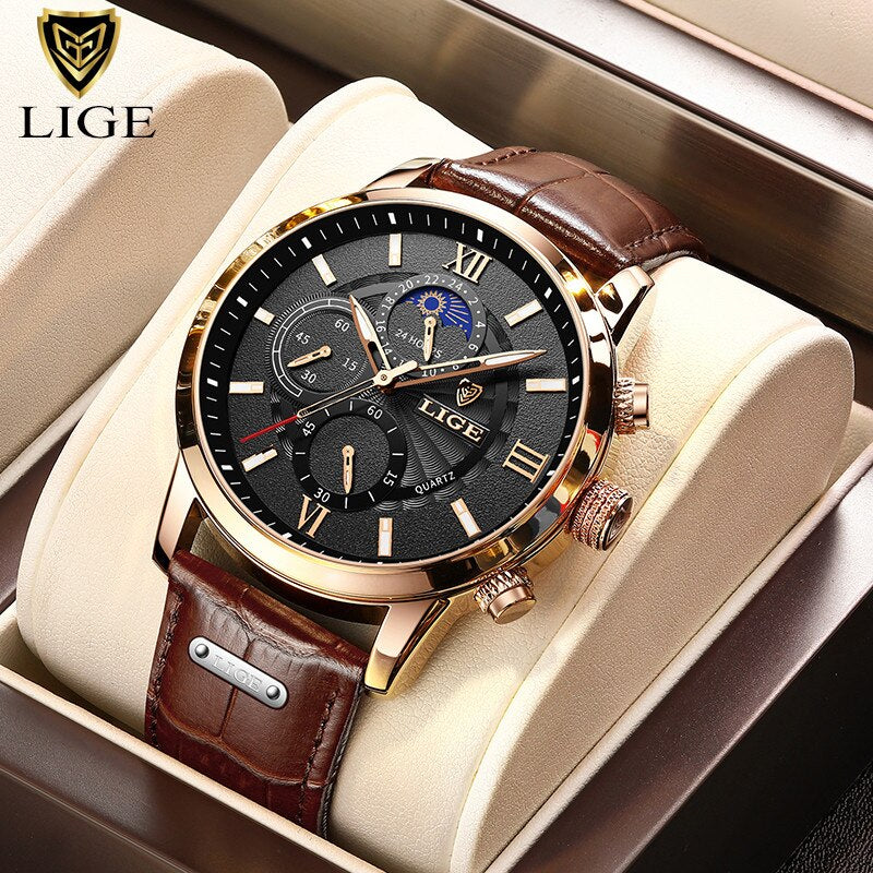 2023 LIGE Business Gold Watch For Men Luxury Original Waterproof Stainless Steel Golden Male Wristwatches Relogio Masculino 2022