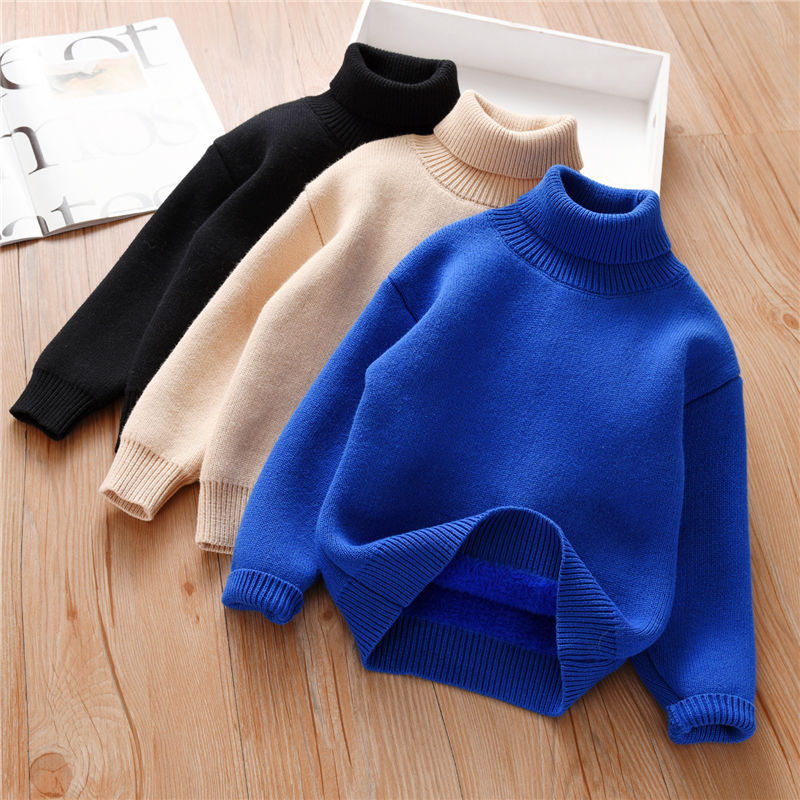 2022 Winter Girls Boys Casual Thick Warm Fleece Turtle-neck Sweaters Cardigan