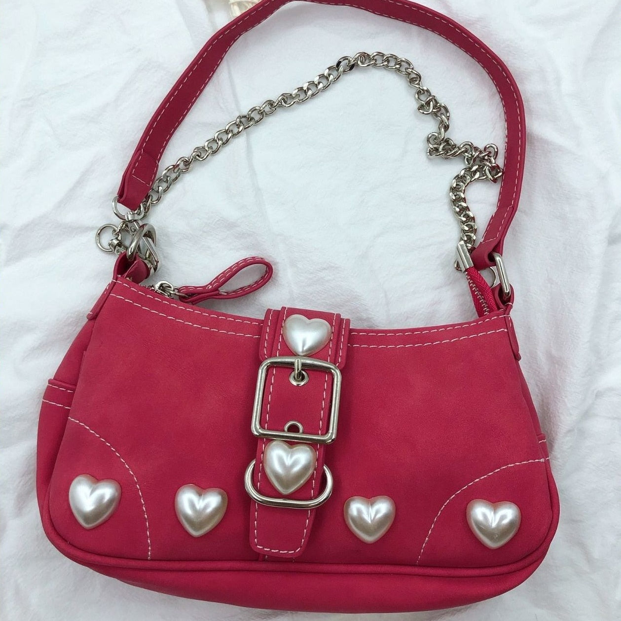 Xiuya Harajuku Vintage Female Shoulder Bag 2022 Rose Red Heart Japanese Goth Lolita Bag Female Handbags Mobile Phone Pouch Purse