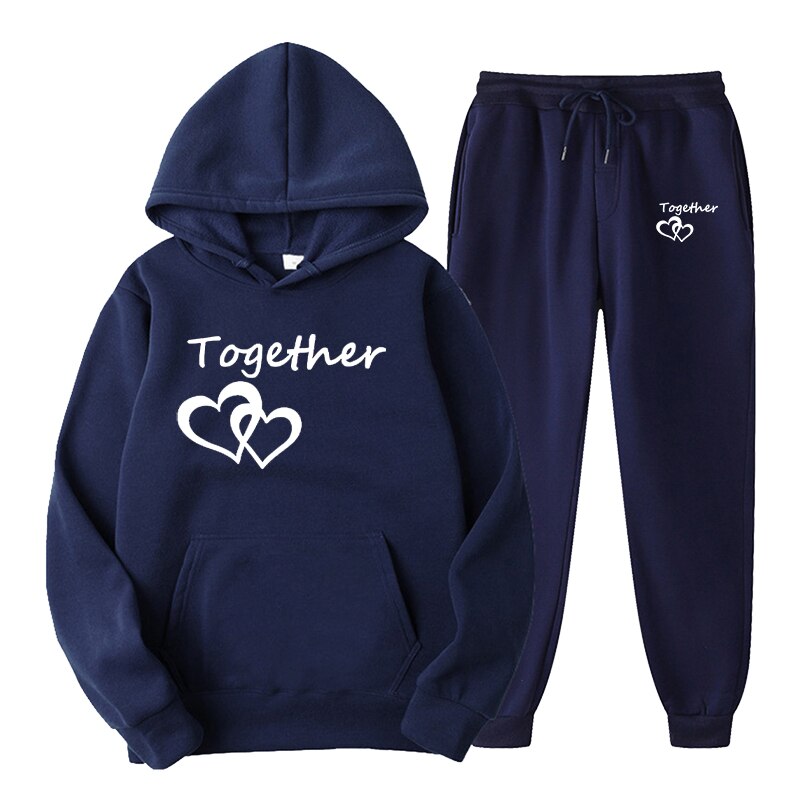 Fashion Men and Women Unisex Couple Sportwear Set Lover Forever Together Printed Hooded Suits Set Hoodie and Pants Streetwear