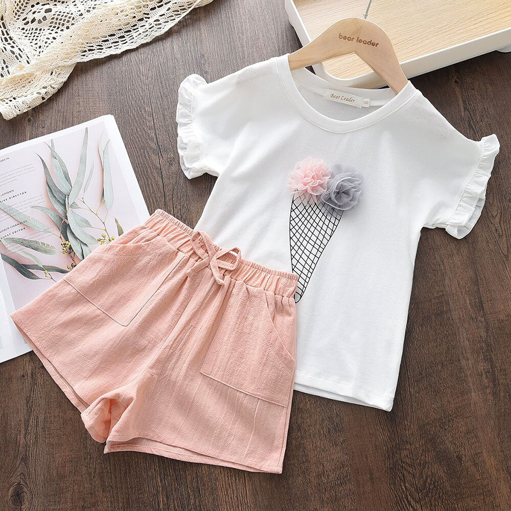 Menoea Toddler Girls Clothes Sets 2022 New Summer Patchwork T-shirts + Plaid Bow Shorts Casual Outfits Baby Kids Clothing Suits