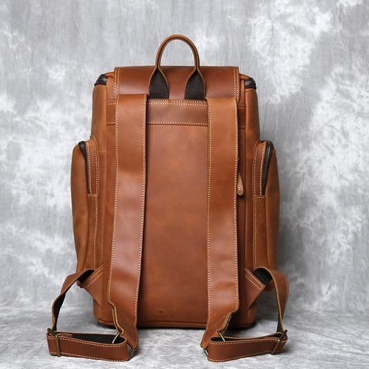 NZPJ Retro Genuine Leather Men&#39;s Backpack First Layer Leather Travel Backpack Large Capacity Natural Cowhide  Laptop Bag