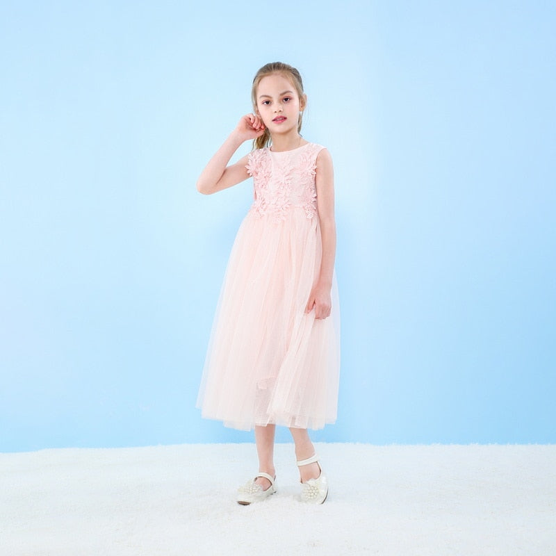 2022 New Flower Girl Dresses Lace Ankle Length Sleeveless Princess Dresses for Party Wedding Show Kids Clothes E1959