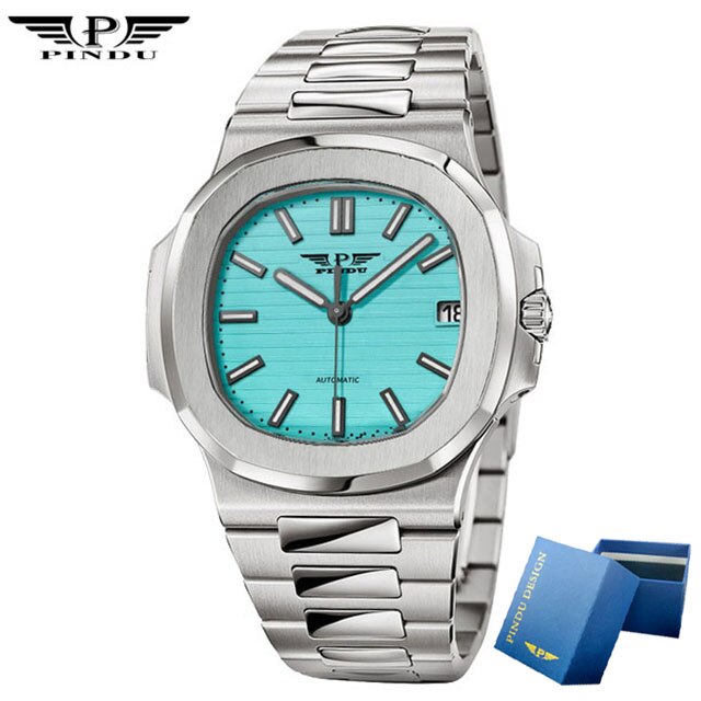 PINDU Top Brand Automatic Watch Men Stainless Steel Mechanical Mens Watch 50ATM Waterproof Watches for Men Classic Wrist Watch