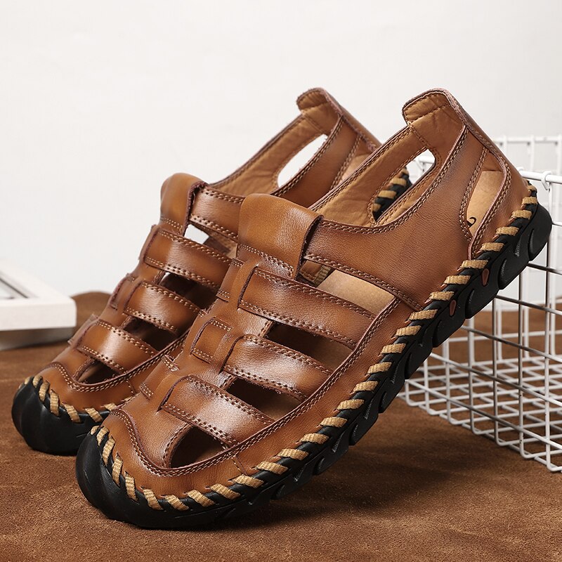 Classic Men&#39;s Sandals Summer Soft Sandals Luxury Men Shoes Genuine Leather Sandals Brand Big Size Soft Outdoor Men Roman Sandals