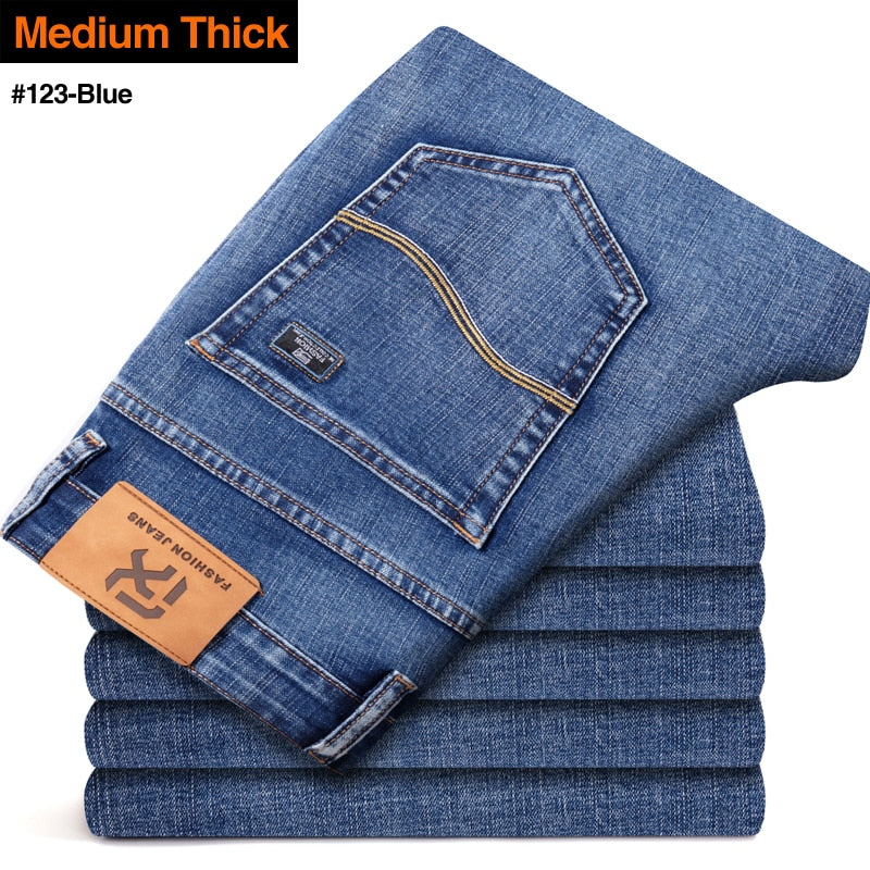 New Men Stretch Regular Fit Jeans| Best Business Casual Classic Style Fashion Denim Trousers| Male Black Blue Gray Pants  www.chishtismart.com