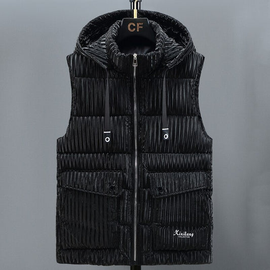 Brand Autumn Winter Men&#39;s Vest Hooded 2022 New Solid Color Cotton Sleeveless Coat Thick Warm Zipper Puffer Jacket with Pockets