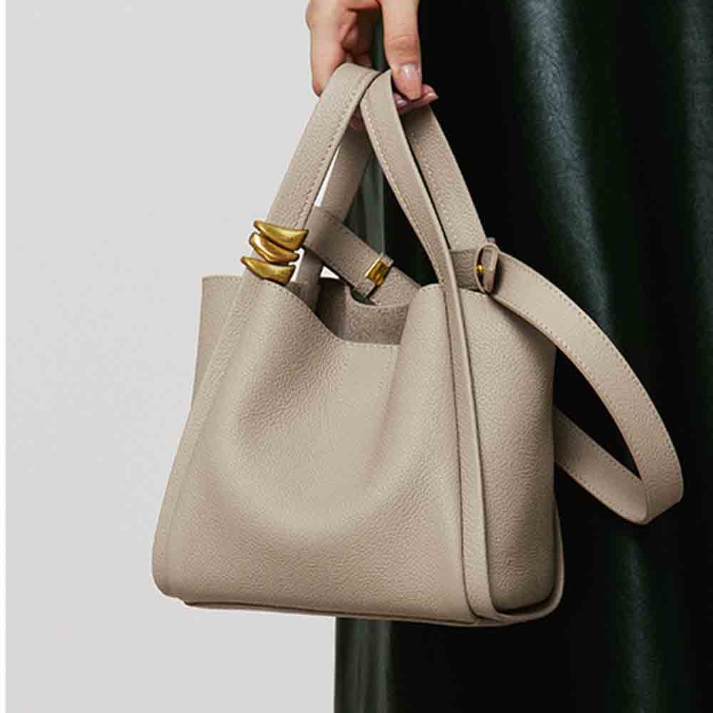 MS Fashion Women Genuine Leather Bucket Luxury Designer Bag Unique Purses and Handbags Soft Cowhide Shoulder Daily Bag 2022 New