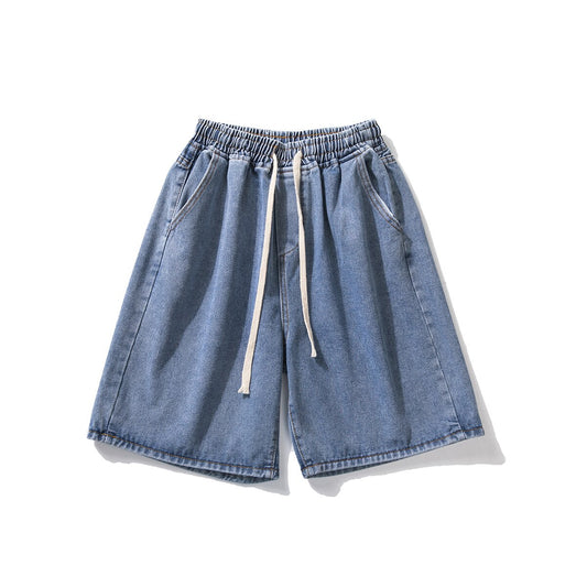 Men&#39;s Denim Shorts 2023 Summer New Korean Street Loose Straight Leg Wide Leg Shorts Retro Baggy Casual Shorts Black White Blue