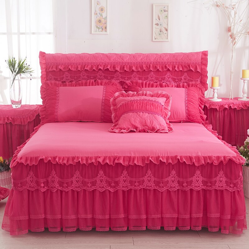 1 Piece Lace Bed Skirt +2pieces Pillowcases bedding set Princess Bedding Bedspreads sheet Bed For Girl bed Cover King/Queen size