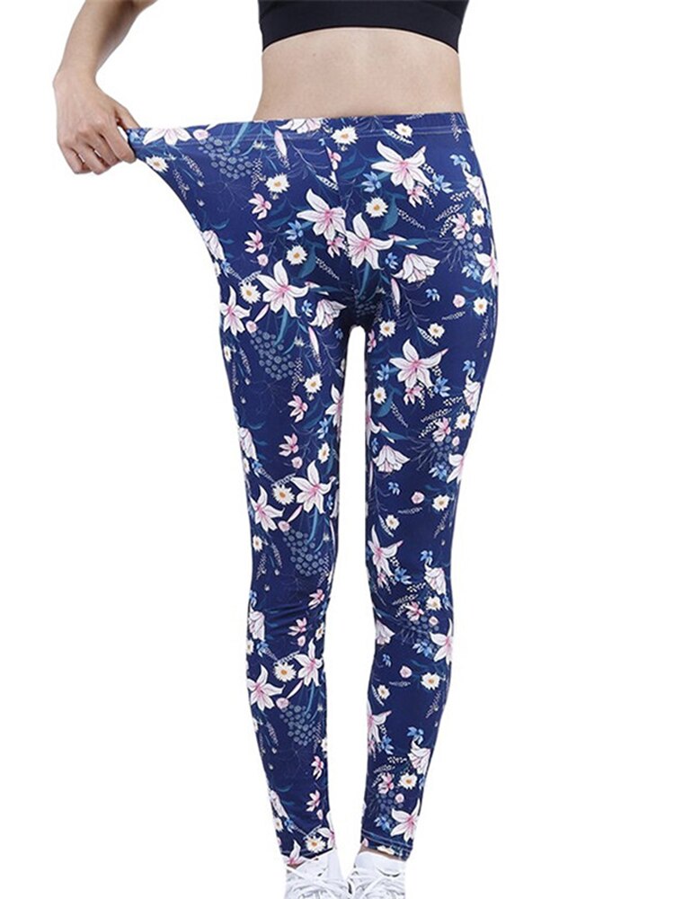 CUHAKCI New Petal Digital Color Printing Leggings Punk Women Leggins Stretchy Trousers Casual Pants