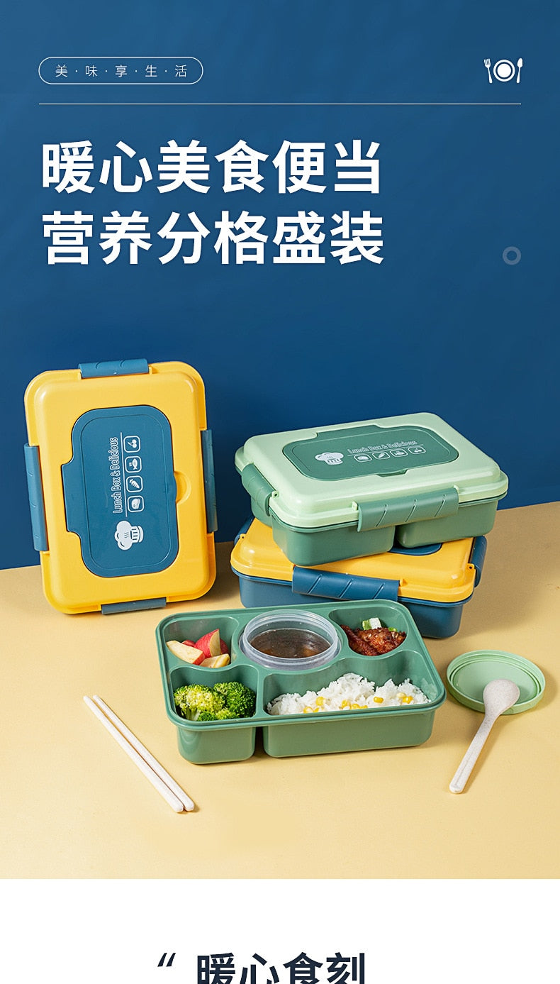 New Bento Lunch Box for Kids Adults 1600ml 5/4 Compartment Bento Box with Bowl Leak-proof Sealed Microwave Safe for Office