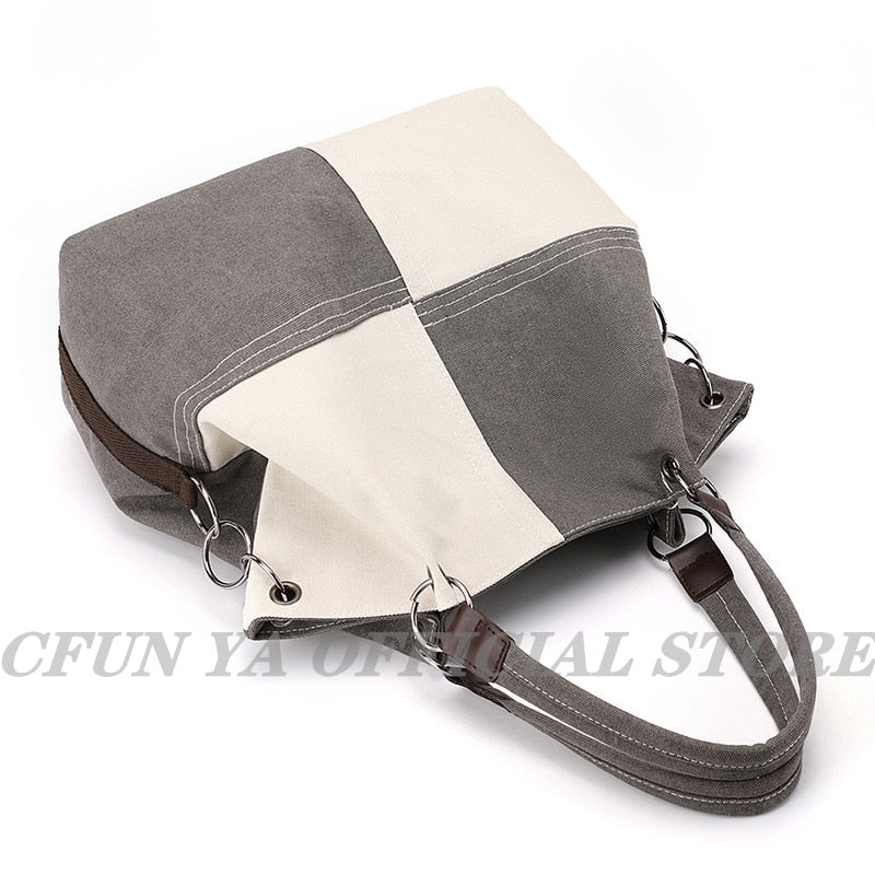 CFUN YA Luxury New Women Shoulder Bag Canvas Tote Bag Large Patchwork Female Crossbody Travel Pack Messenger Pack Handbag  Sac