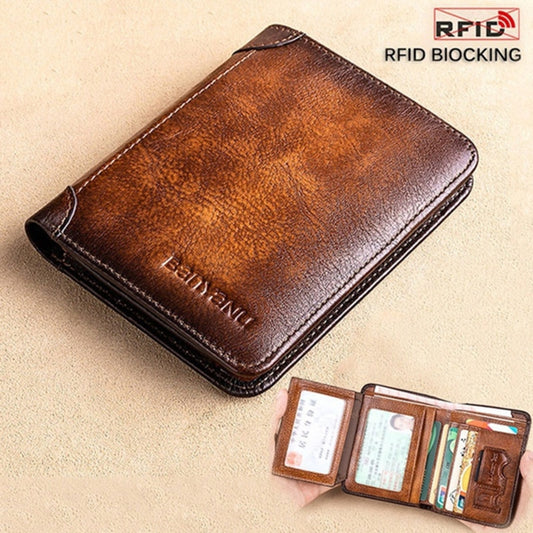 Men Wallet Genuine Leather Trifold Wallet Vintage Thin Short Multi Function ID Credit Card Holder Male Purse Money Small bag