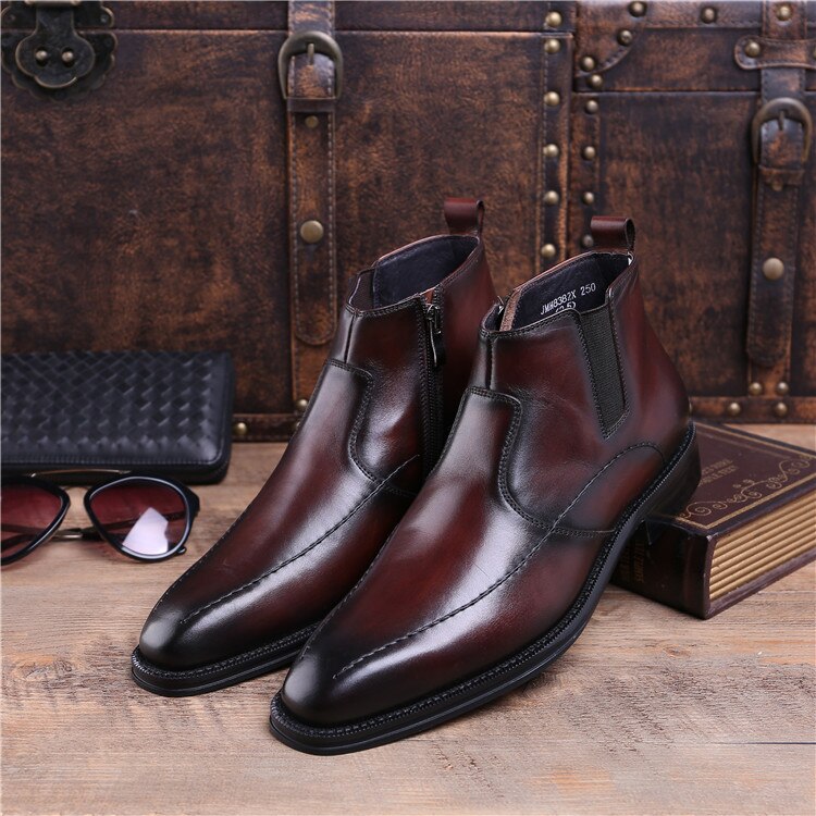 Fashion Black / Brown Tan Goodyear Welt Shoes Mens Ankle Boots Genuine Leather Dress Shoes Male Business Shoes