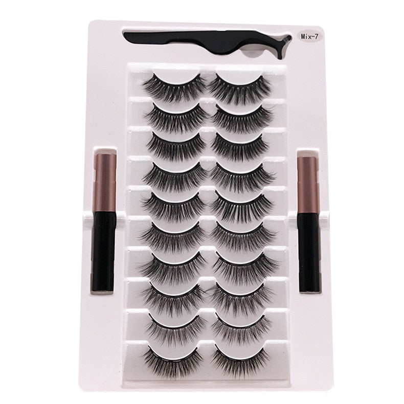 10 Pairs Magnetic Eyelashes Wholesale Makeup Set Natural Slender Set Glue-Free Magnetic Magnet False Eyelashes New Lash Boxes