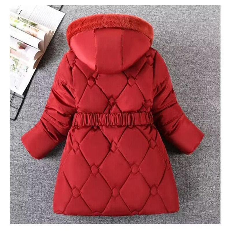 Winter Girls Thick Coats Fleece Warm Down Cotton Mid-Length Jackets Gloves Hooded Parka Coats Children&#39;s Outerwear Clothes