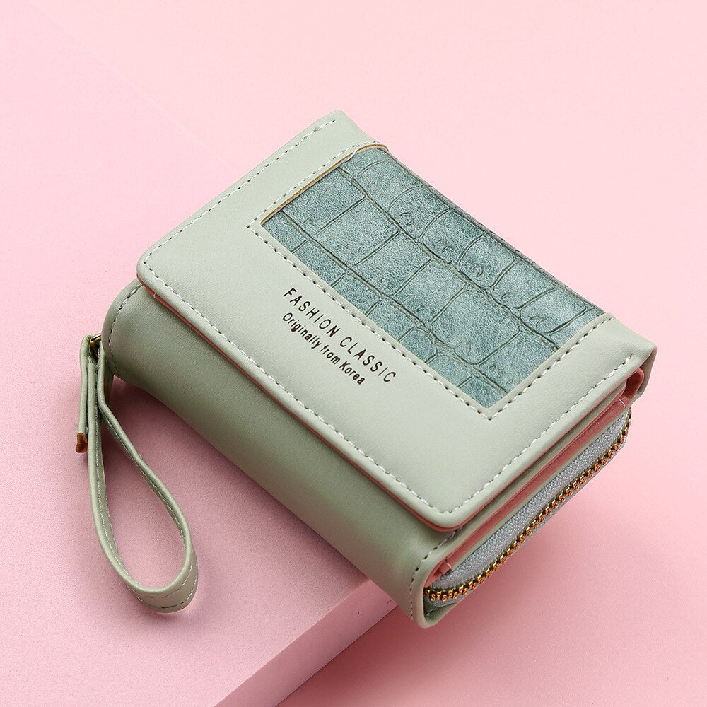 Fashion Square Plaid Women&#39;s Short Wallet Large Capacity Multi-card Zipper Bags for Women 2022 Trendy Texture 3 Fold Coin Purse