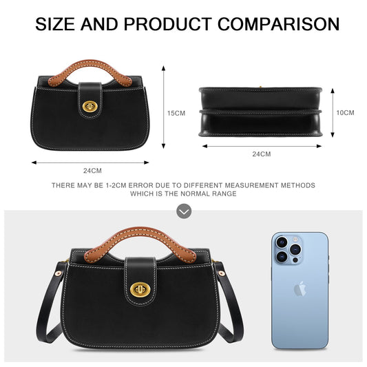 ANGENGRUI Handmade Women&#39;s Bag Retro Vegetable Tanned Leather Three-dimensional Saddle Bag Shoulder Messenger Small Bag