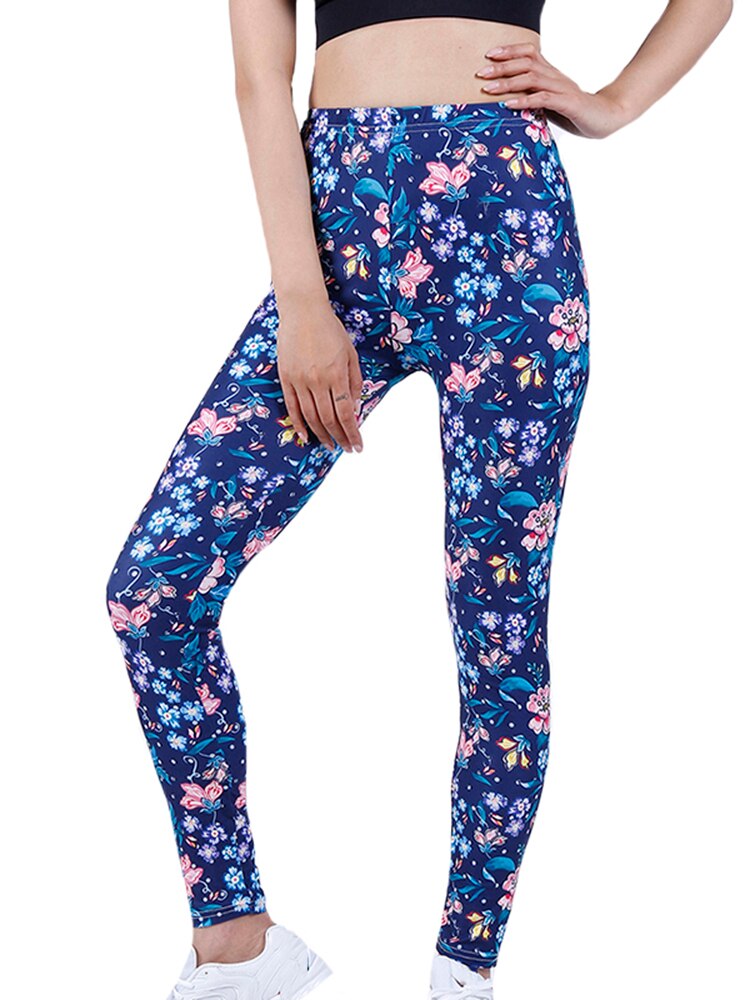 CUHAKCI New Petal Digital Color Printing Leggings Punk Women Leggins Stretchy Trousers Casual Pants