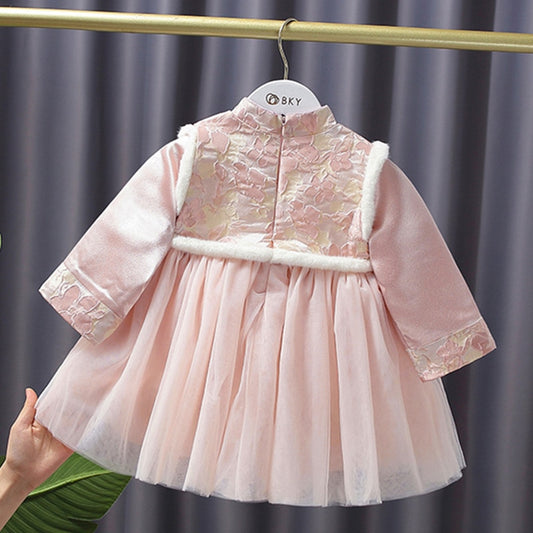 2022 Winter Warm 12M 24M 1-6 Years Child Hanfu Thicken Vintage Traditional Tang Suit New Year Cheongsam Dress For Kids Baby Girl