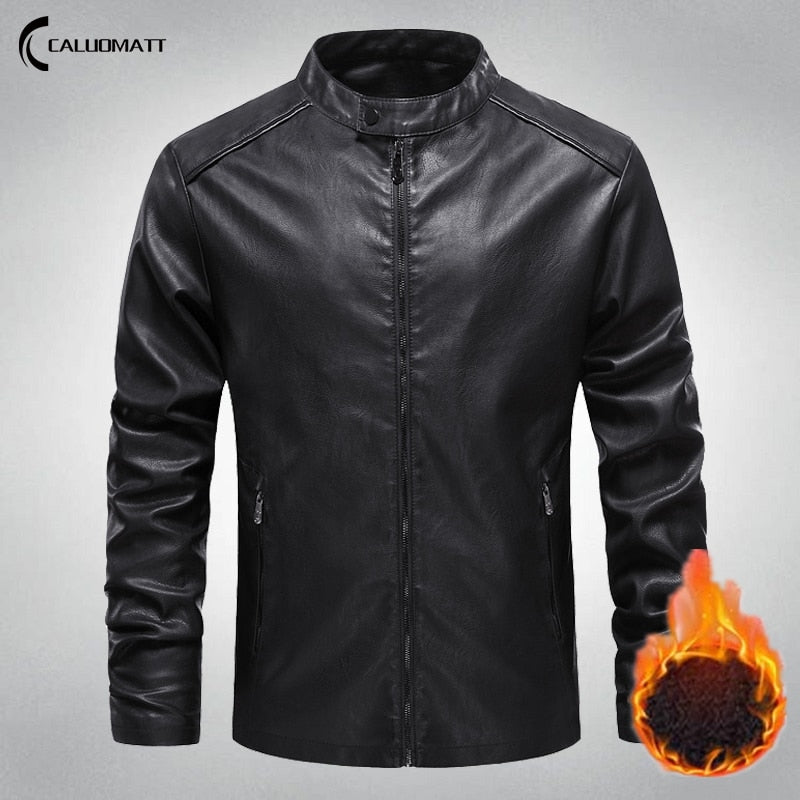 Men’s Motorcycle Windproof Jacket 2022 Autumn Winter Men New Faux PU Leather Jackets Male Fleece Casual Solid Biker Zipper Coats