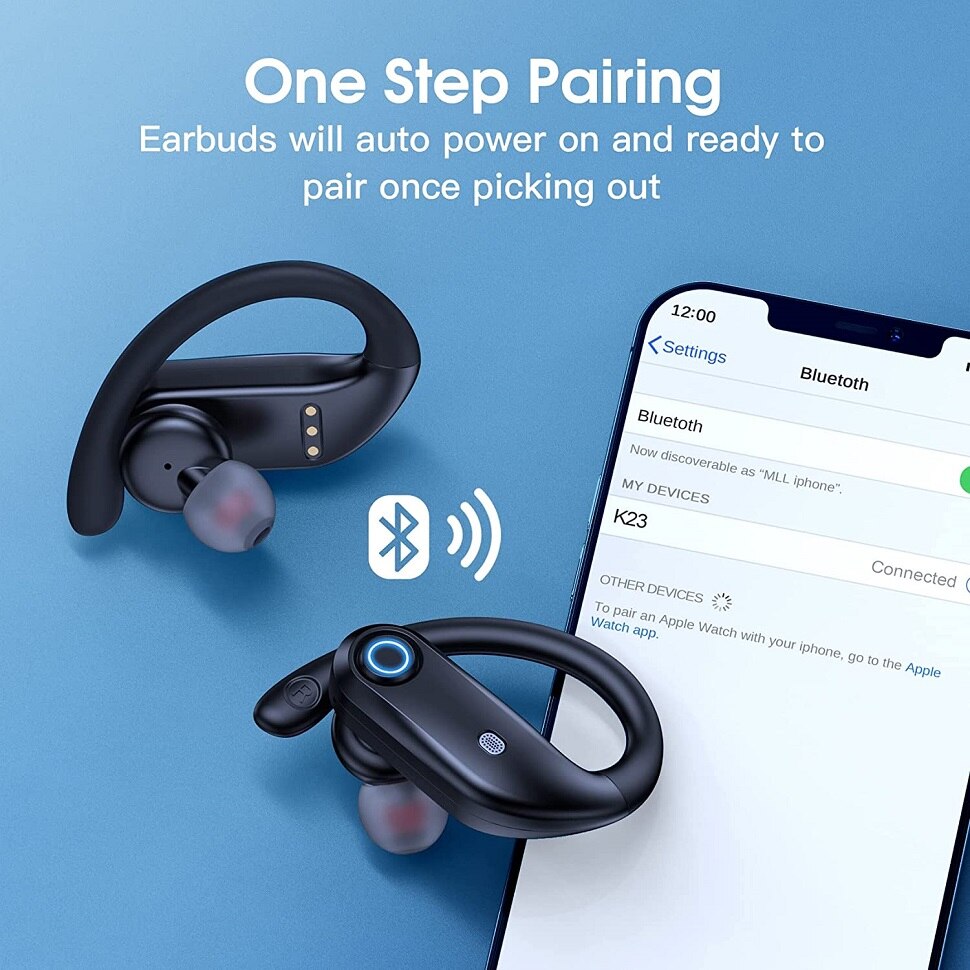 Bluetooth Earphones Wireless Headphones with Wireless Charging Case Earbuds Built in Mic Earhooks Waterproof Headset for Sports