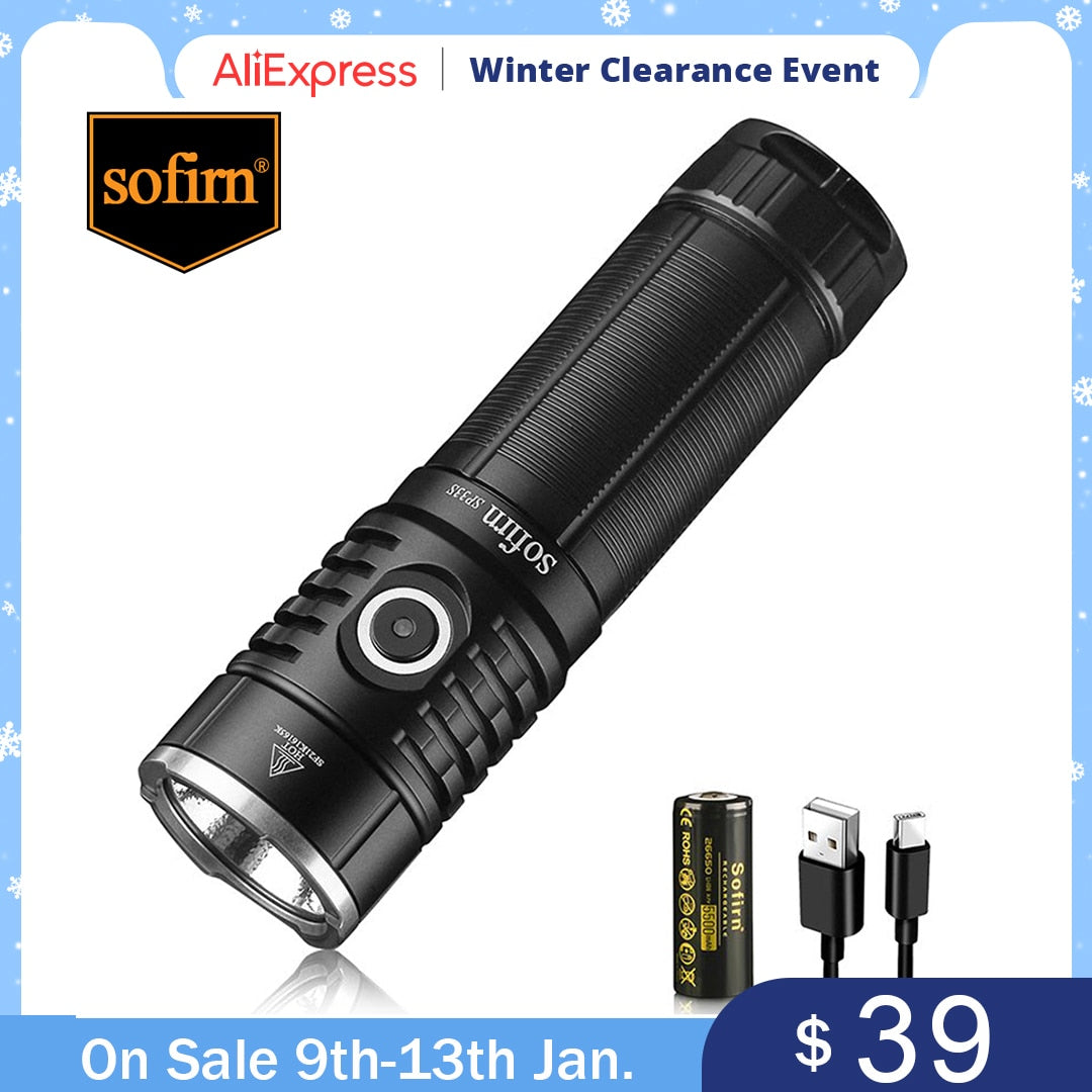 Sofirn SP33S USB C Rechargeable XHP70.2 5000lm Powerful LED Flashlight  26650 21700 Torch  with Power Bank Function