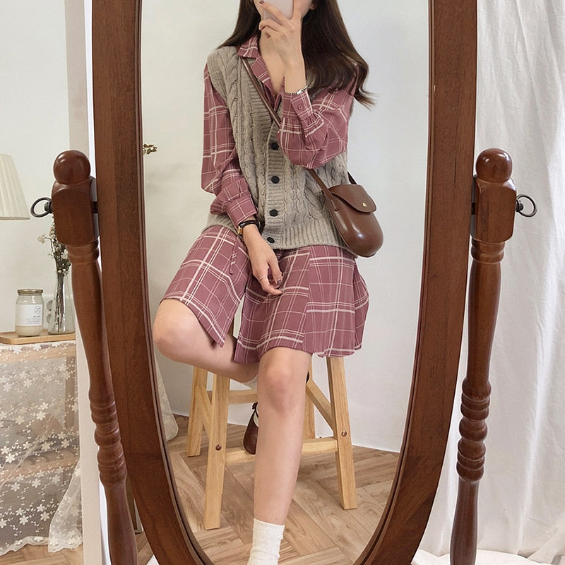 2019 Spring Summer Basic Dresses Hot Women Fashion Long Sleeve Cute Preppy Style Red Plaid Shirt Dress Bow Tie Vintage Dress