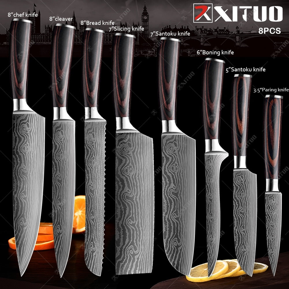 XITUO Kitchen Knives set 1-10PCS Chef knife High Carbon Stainless Steel Santoku knife Sharp Cleaver Slicing Knife Best Choice