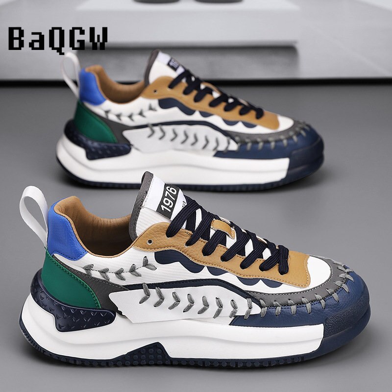 Designer Men&#39;s British Color Patchwork Height Increasing Causal Flats Shoes Loafers Sport Walking Sneakers Zapatillas Hombre