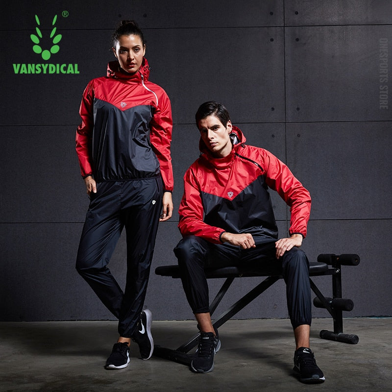 VANSYDICAL Sauna Suit Men Gym Clothing Set Hoodies Pullover Sportswear Running Fitness Weight Loss Sweating Sports Jogging Suit