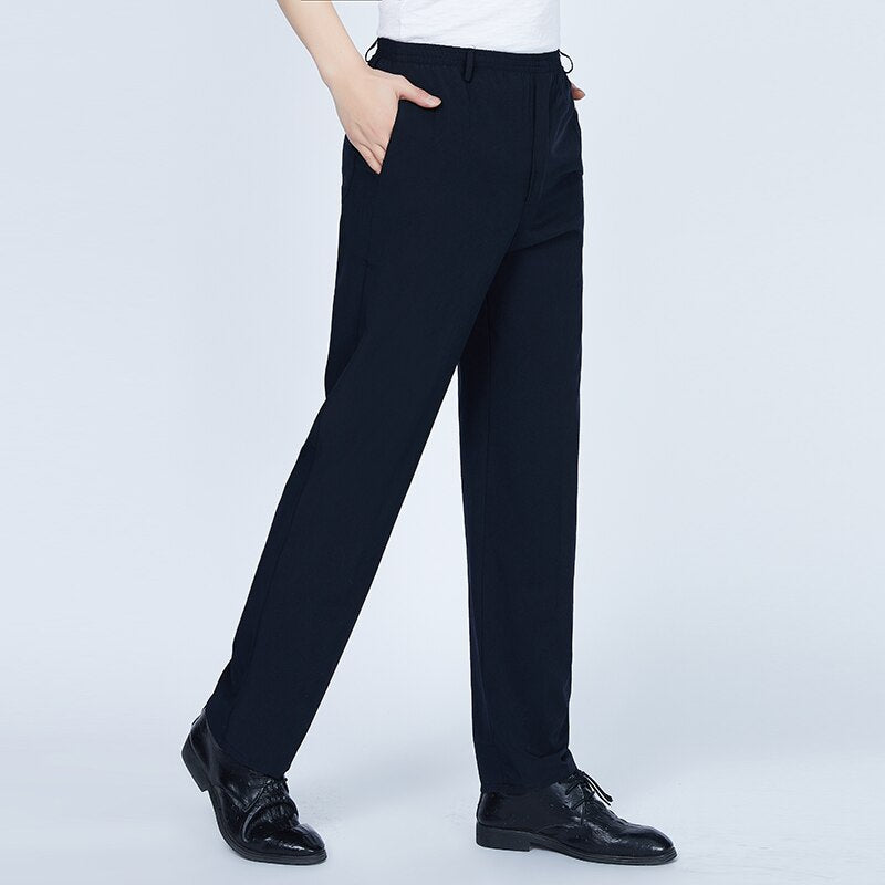 2022 Mens Long Trousers Summer Lightweight Cargo Pants Casual Male Solid Color Elastic Waist Loose Straight Pants Plus Size 4XL