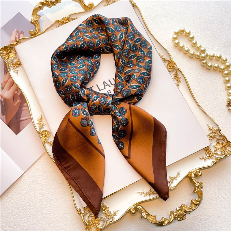 Design Silk Feeling Square Scarf Women Luxury 70cm Shawl Wraps Female Hair Hand  Wrist Foulard Headkerchief Hijab Bandana New