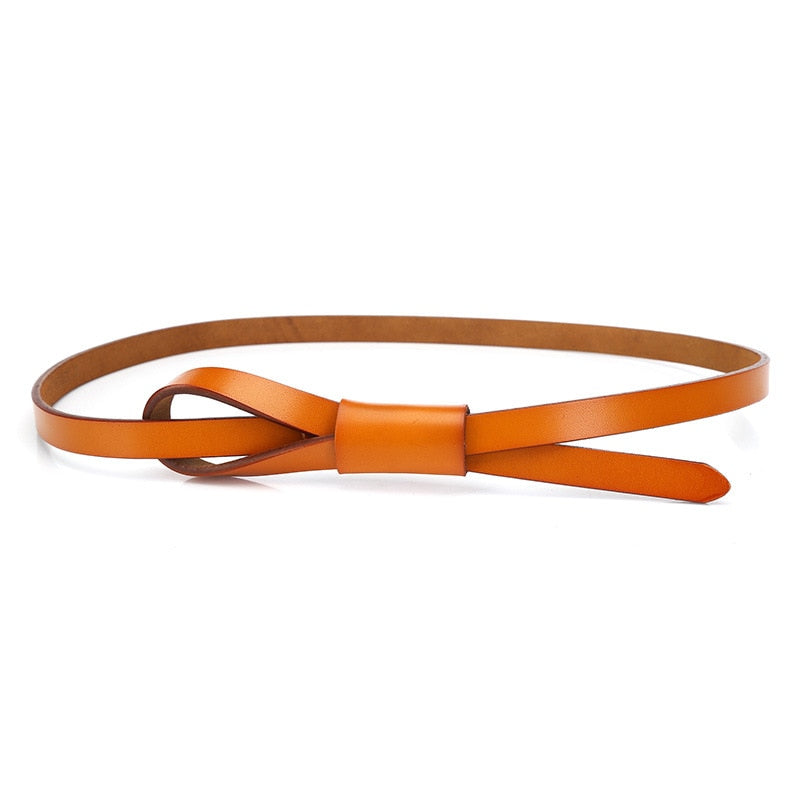 RAINIE SEAN Thin Real Leather Women Belt Korean Casual Ladies Knot Belts for Dresses Autumn Camel Self Tie Strap Accessories