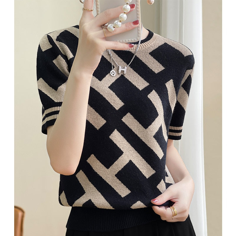 Cheap Official Store New Woolen Sweater Short Sleeved Women&#39;s Off Season Clearance Fashion Pullover T-shirt Free Of Freight